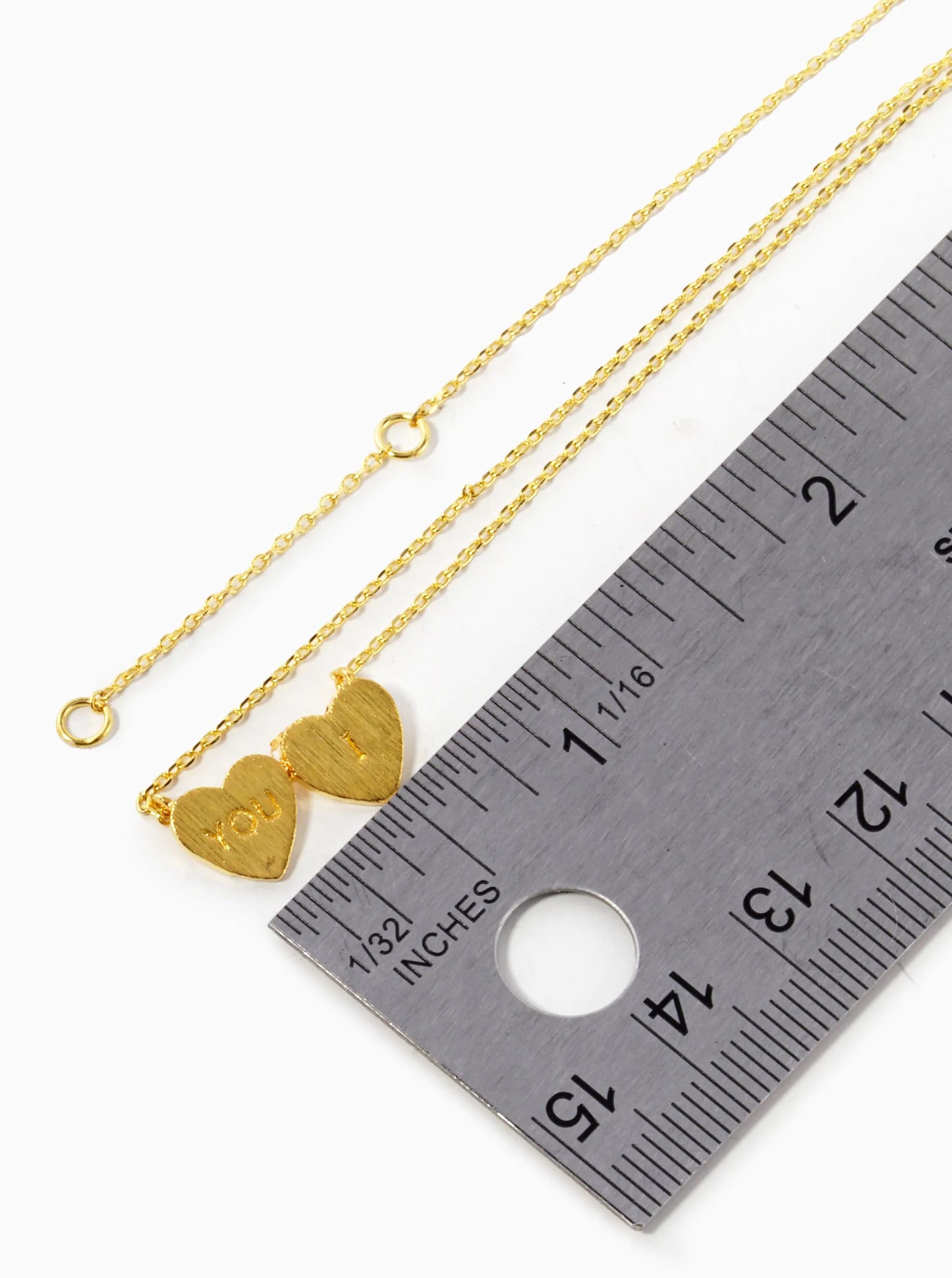 18K Gold Dipped You And I Engraved Two Heart Pendant Necklace