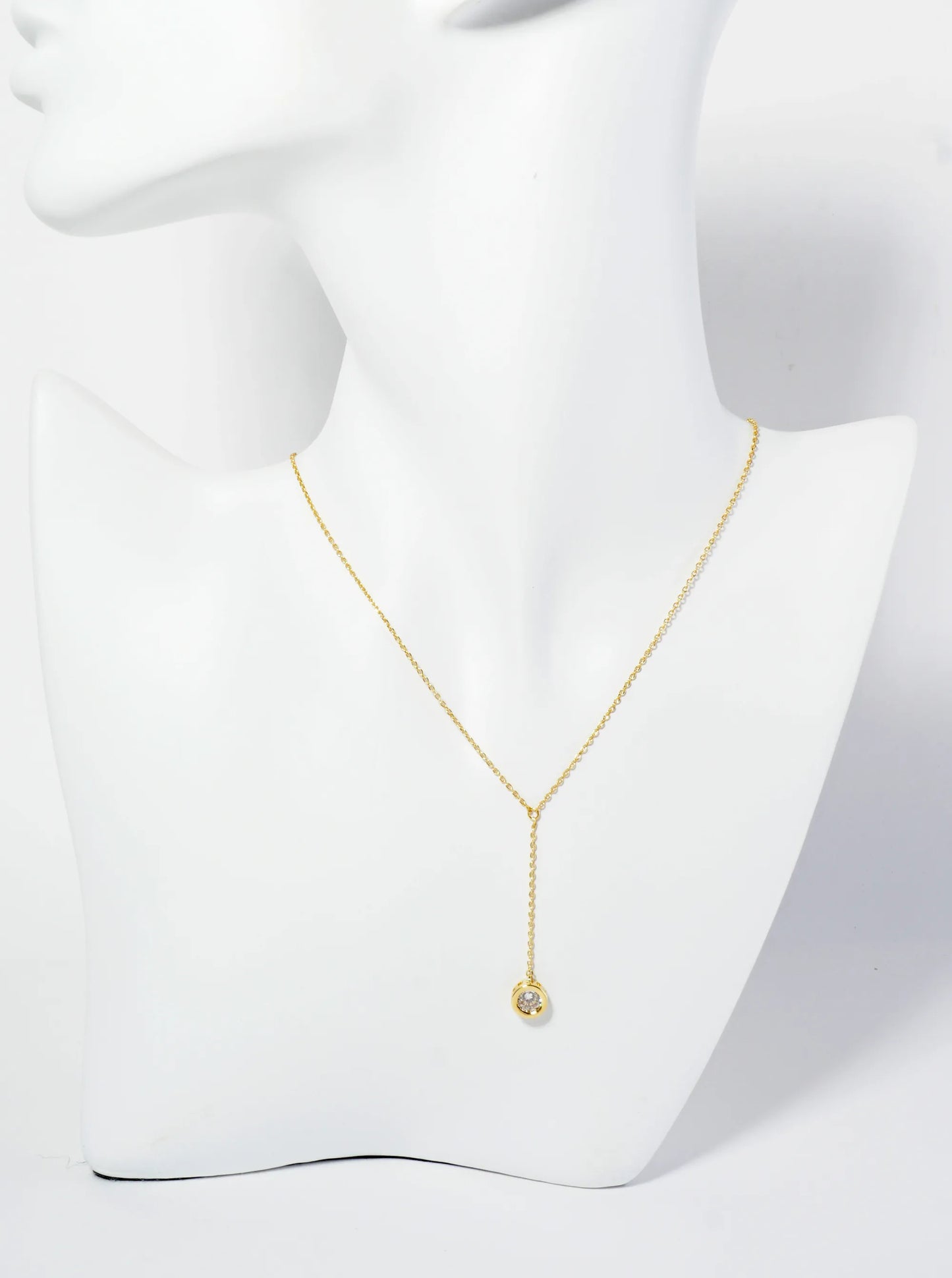 18K Gold Dipped 7mm Cubic Zirconia Stone Chain Drop Necklace