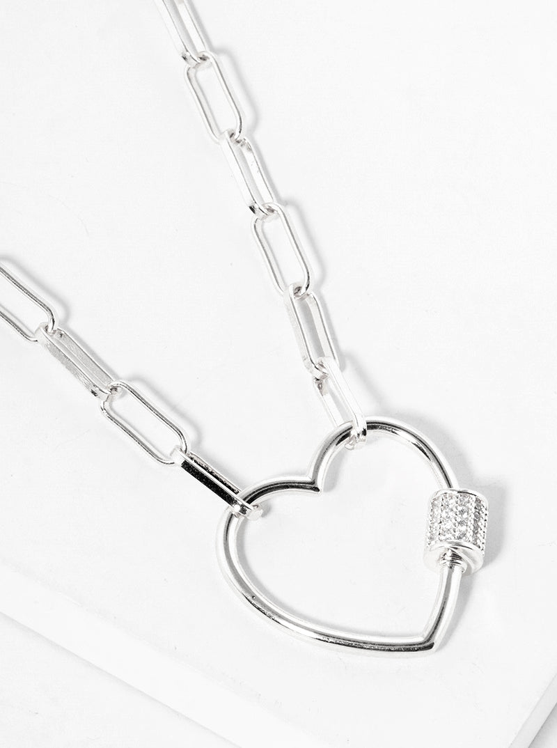 18K Gold Dipped CZ Pave Heart Pendant Link Chain Necklace