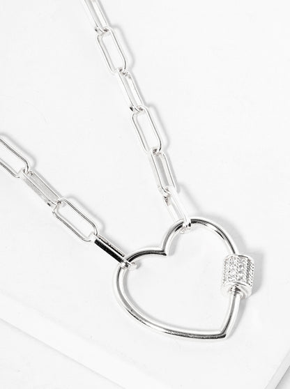 18K Gold Dipped CZ Pave Heart Pendant Link Chain Necklace