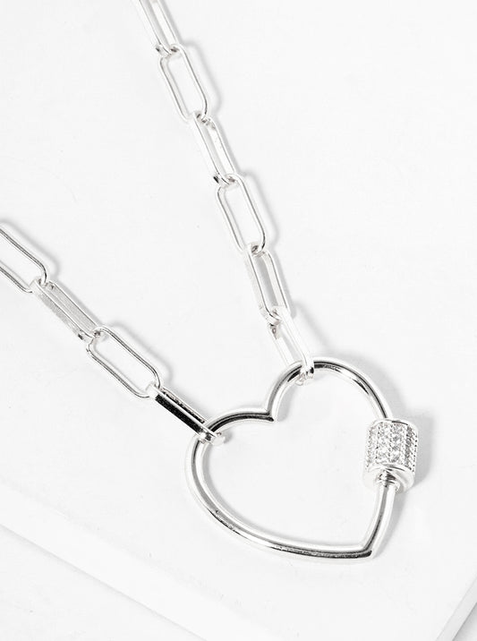 18K Gold Dipped CZ Pave Heart Pendant Link Chain Necklace