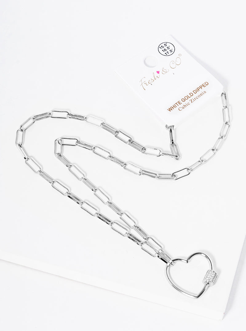 18K Gold Dipped CZ Pave Heart Pendant Link Chain Necklace