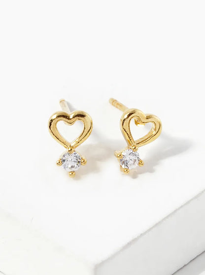 18KGold Dipped CZ Stone Drop Heart Stud Earrings