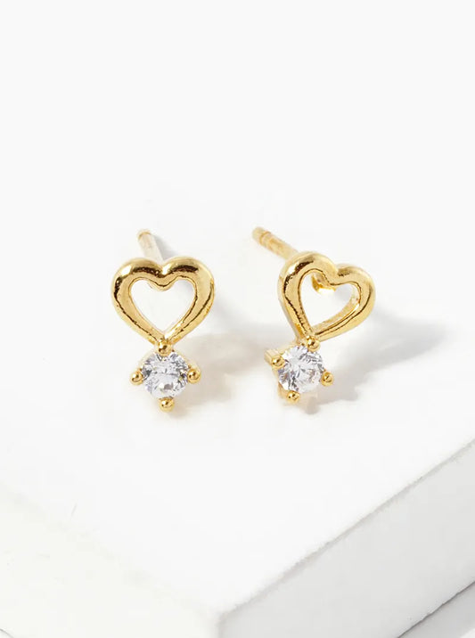 18KGold Dipped CZ Stone Drop Heart Stud Earrings