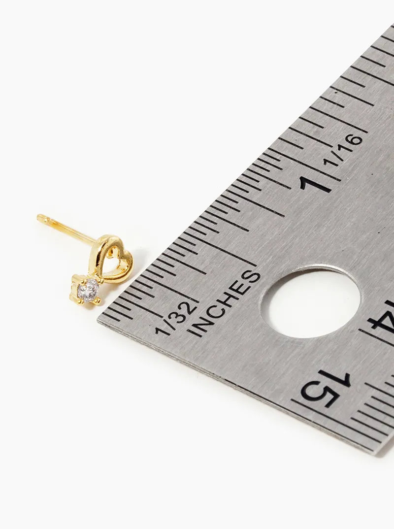 18KGold Dipped CZ Stone Drop Heart Stud Earrings