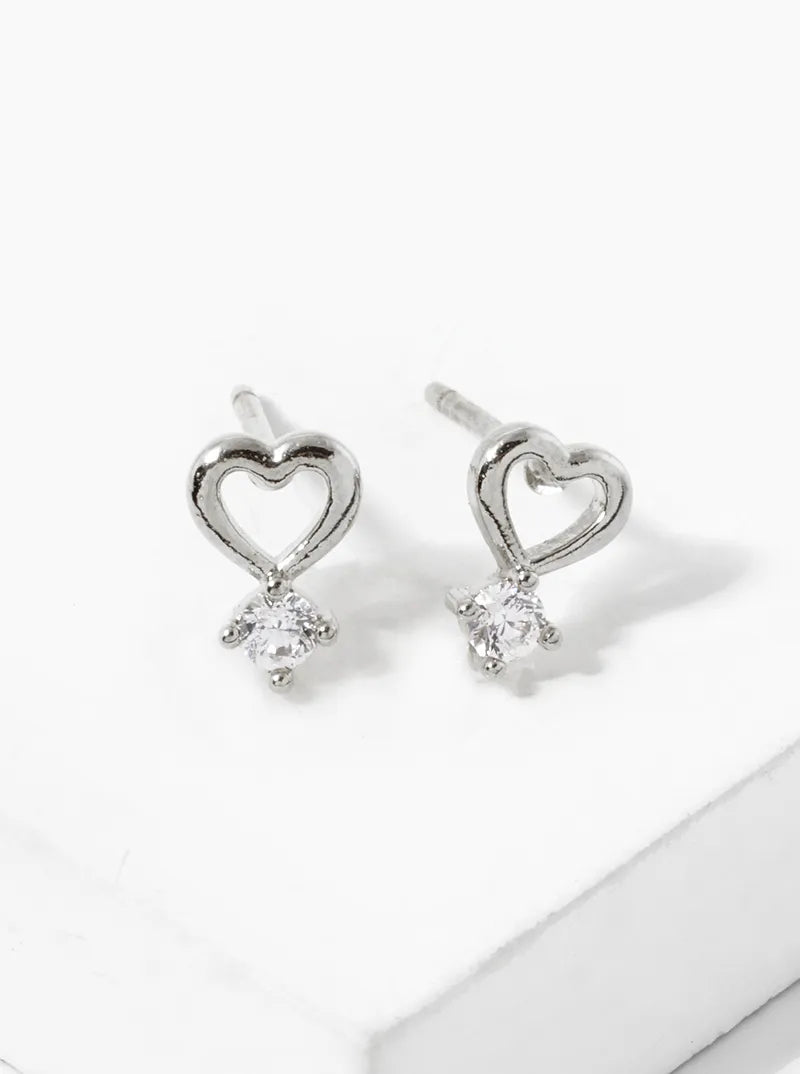 18KGold Dipped CZ Stone Drop Heart Stud Earrings