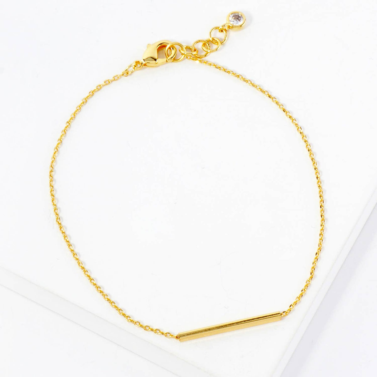 Minimalist Polished Brass Horizontal Bar Chain Bracelet