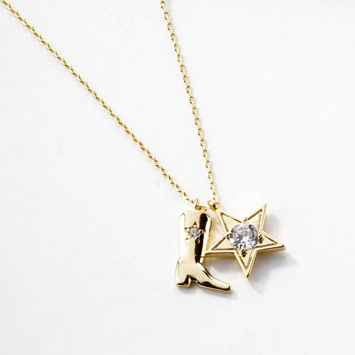 Western Cowboy Boot and Star Charm Pendant Necklace