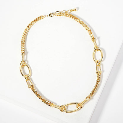 Three Oval-Shaped Accents 5mm Wheat-Chain Necklace