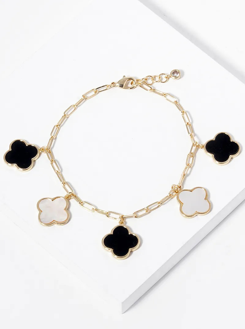 18k Gold Dipped 14mm Five Quatrefoil Charms Chain Bracelet