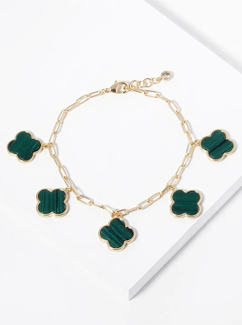 18k Gold Dipped 14mm Five Quatrefoil Charms Chain Bracelet