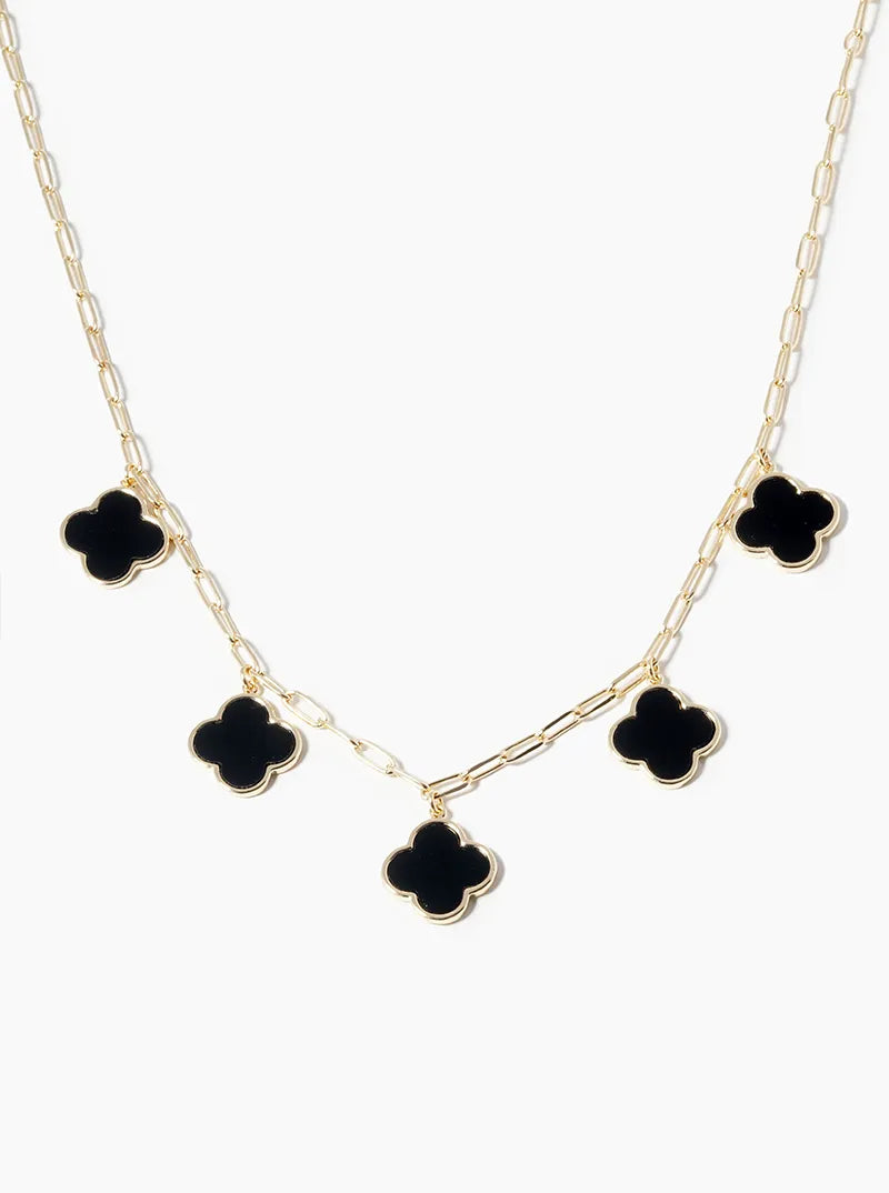 18k Gold Dipped 14mm Five Quatrefoil Pendant Necklace