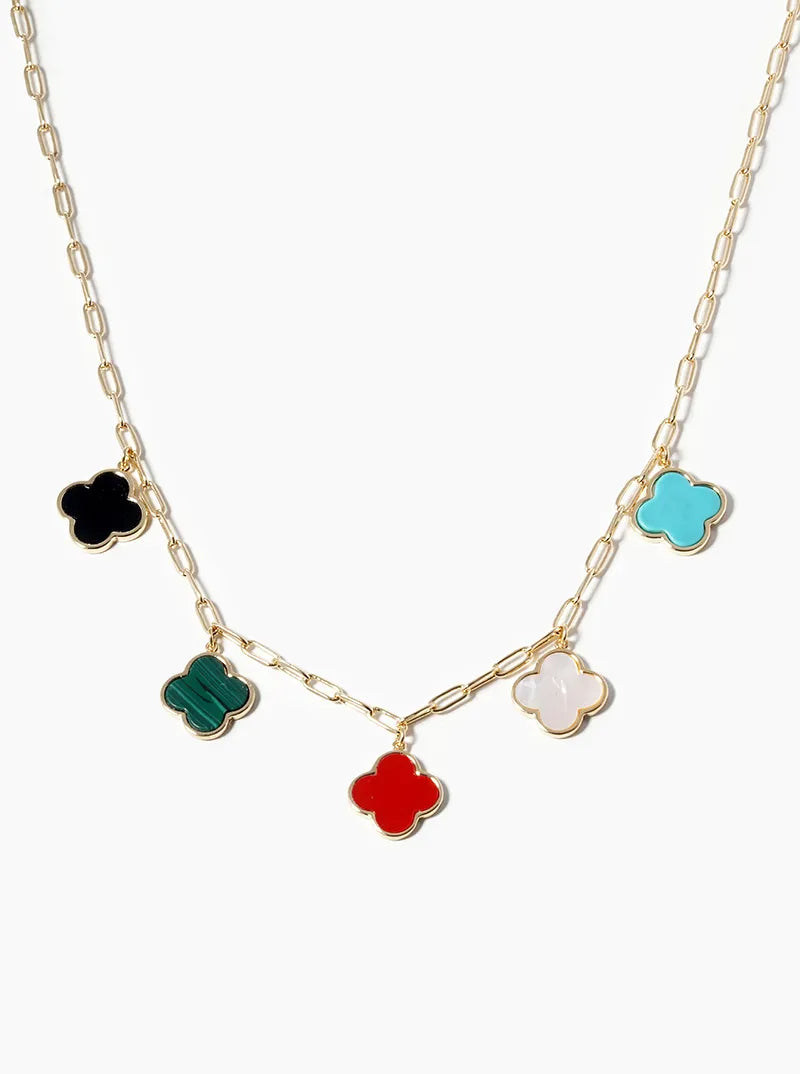 18k Gold Dipped 14mm Five Quatrefoil Pendant Necklace