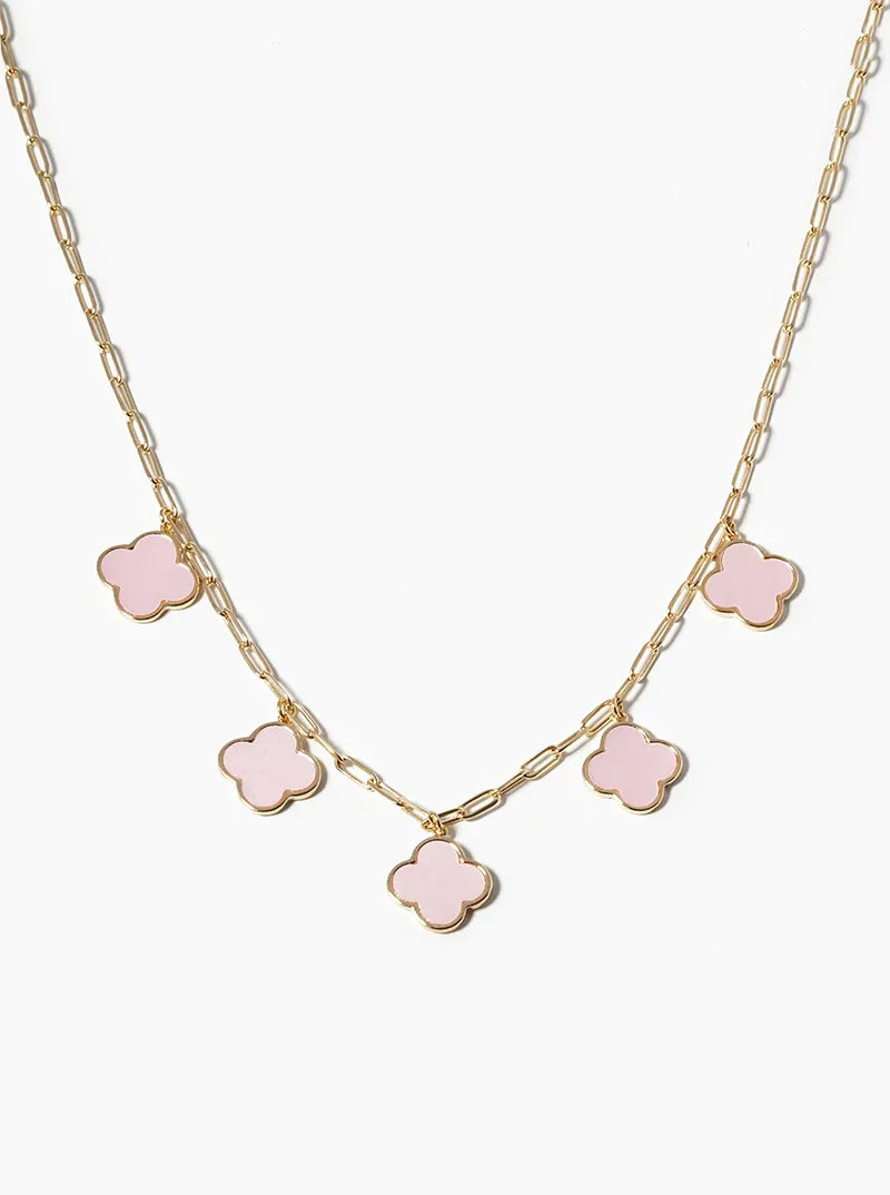 18k Gold Dipped 14mm Five Quatrefoil Pendant Necklace