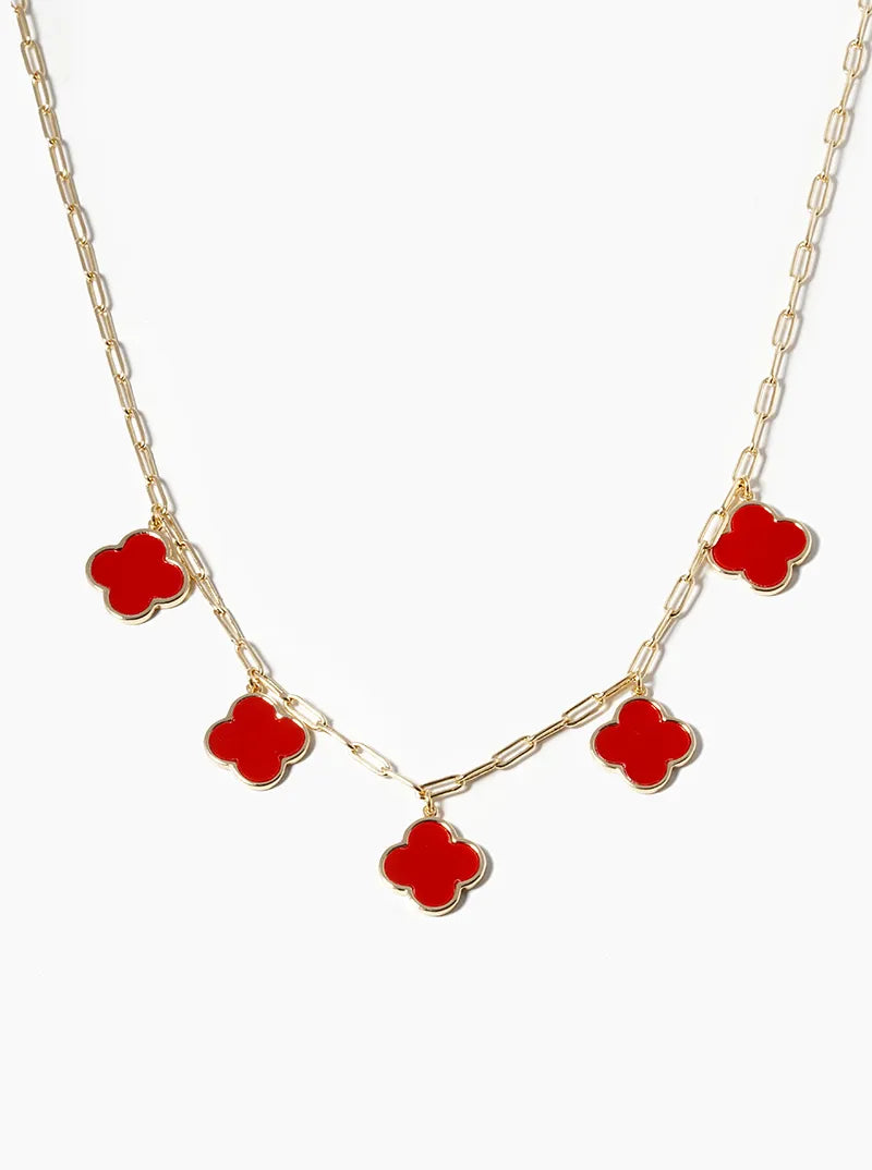 18k Gold Dipped 14mm Five Quatrefoil Pendant Necklace