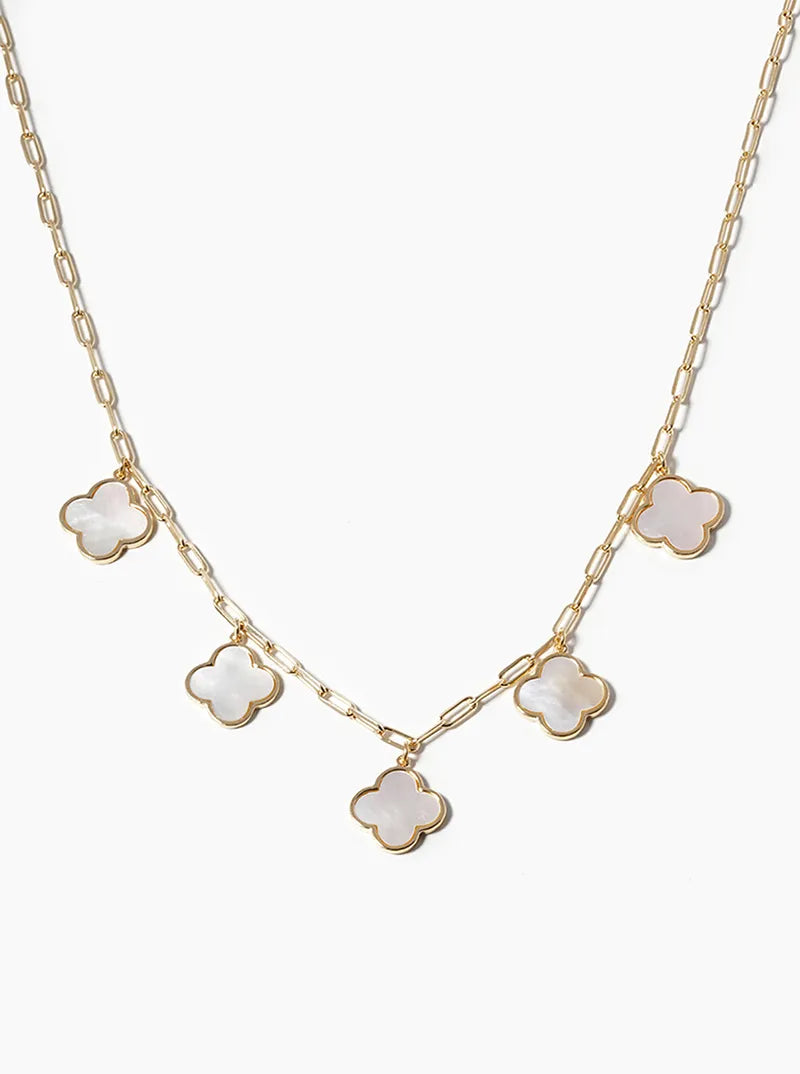 18k Gold Dipped 14mm Five Quatrefoil Pendant Necklace