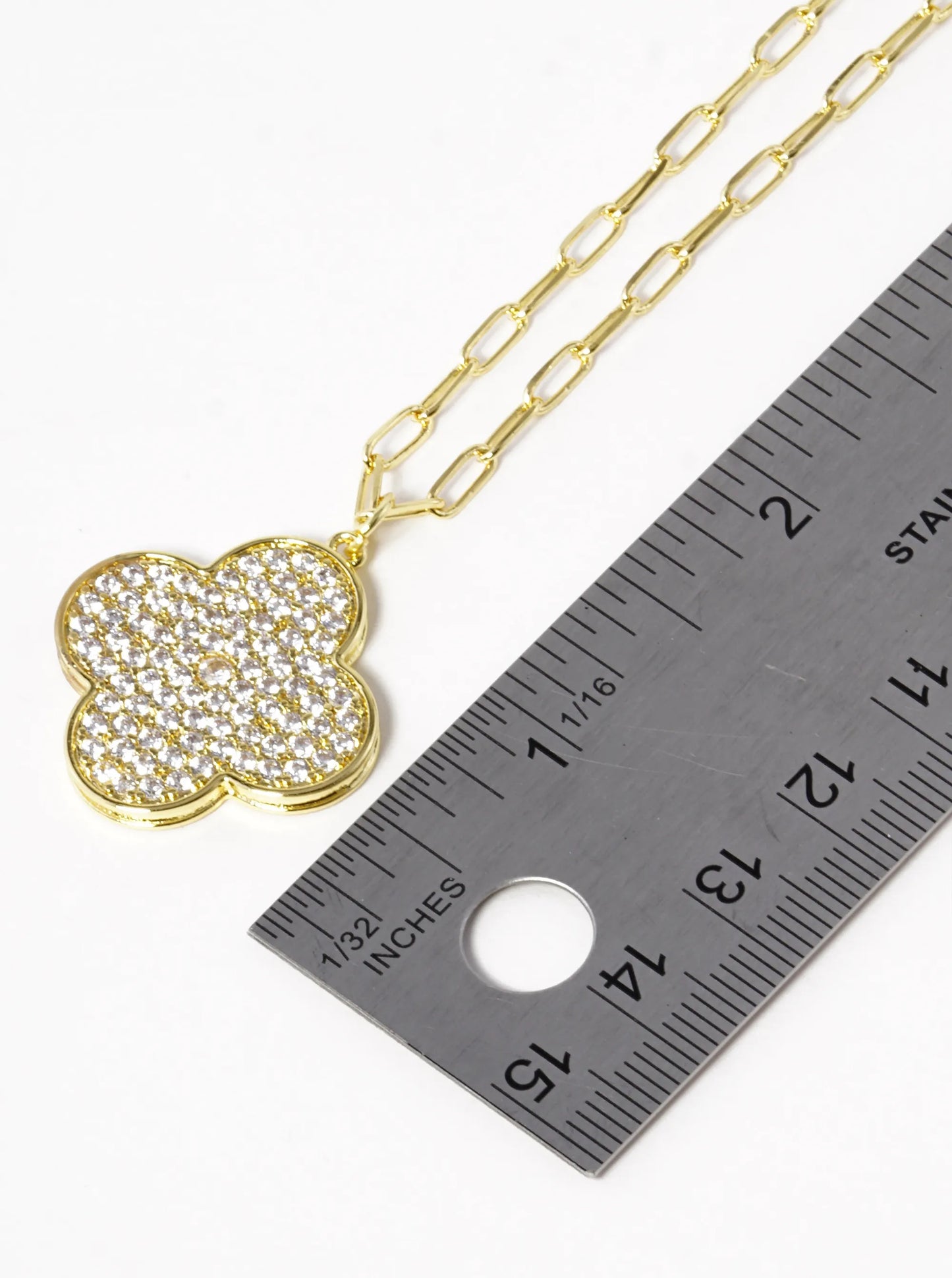 18k Gold Dipped 18 Inch CZ Pave Quatrefoil Pendant Necklace