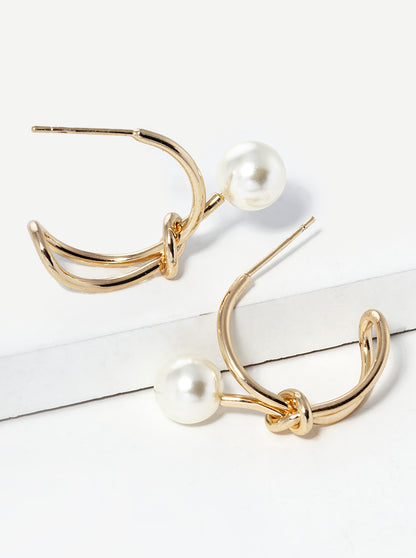 18k Gold Dipped 20mm Love Knot Open Hoop Earrings With Pearl
