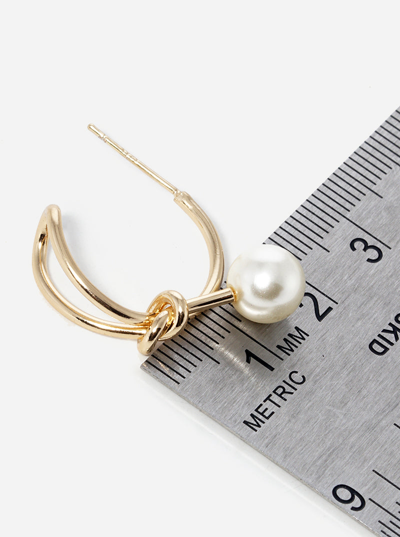 18k Gold Dipped 20mm Love Knot Open Hoop Earrings With Pearl