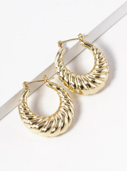 18k Gold Dipped 25mm Textured Hollow Puffy Hoop Earrings