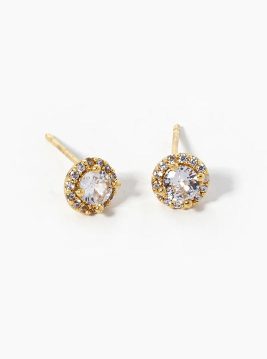 18k Gold Dipped 4-Prong CZ Pave Round Stud Earrings