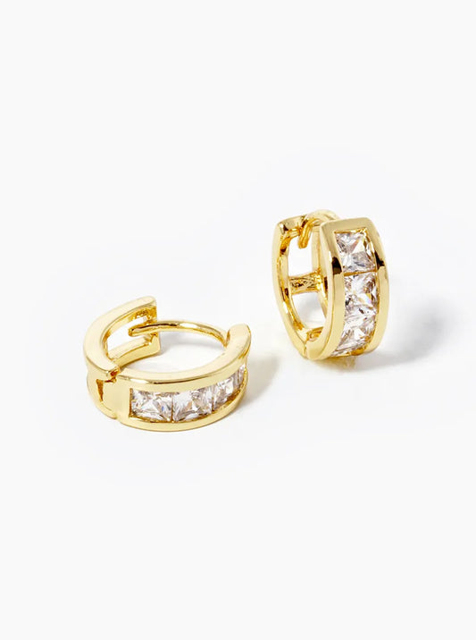 18k Gold Dipped 4 Square CZ Pave Huggie Hoop Earrings