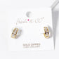 18k Gold Dipped 4 Square CZ Pave Huggie Hoop Earrings