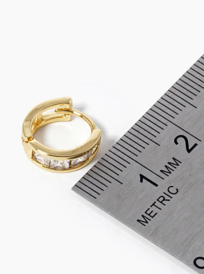 18k Gold Dipped 4 Square CZ Pave Huggie Hoop Earrings