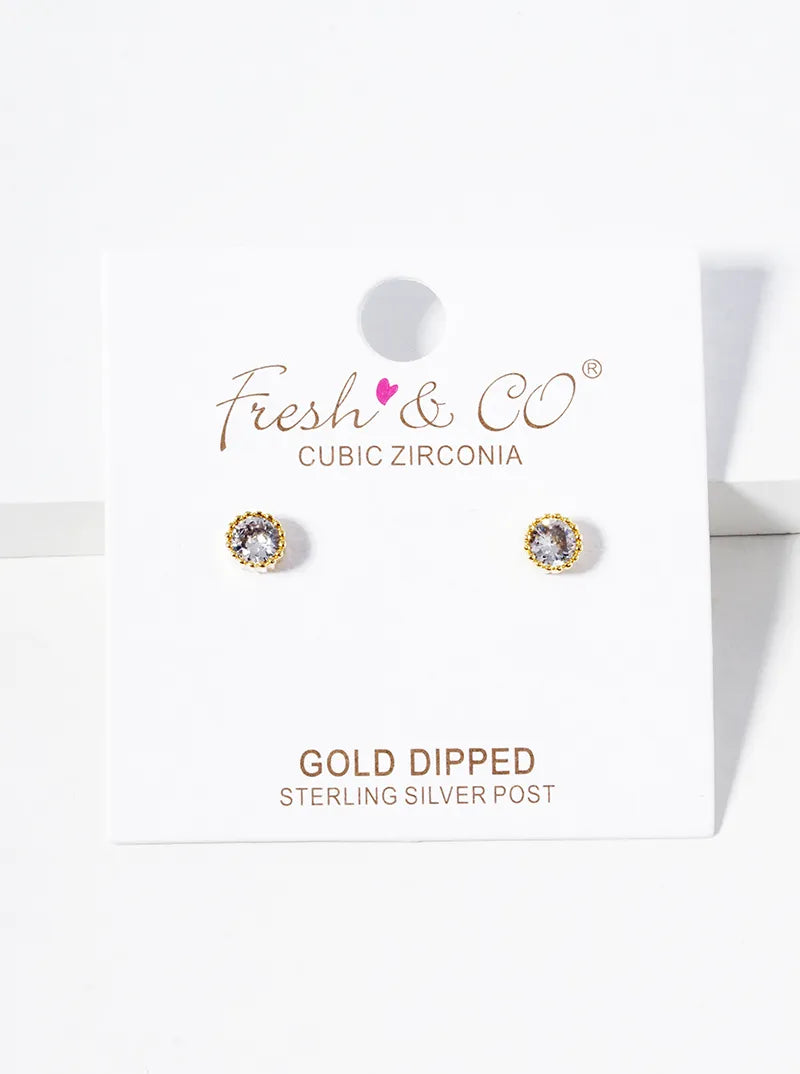 18k Gold Dipped 4mm CZ Stone Post Stud Earrings
