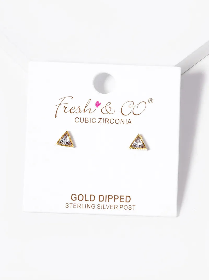 18k Gold Dipped 5mm CZ Triangle Stud Earrings
