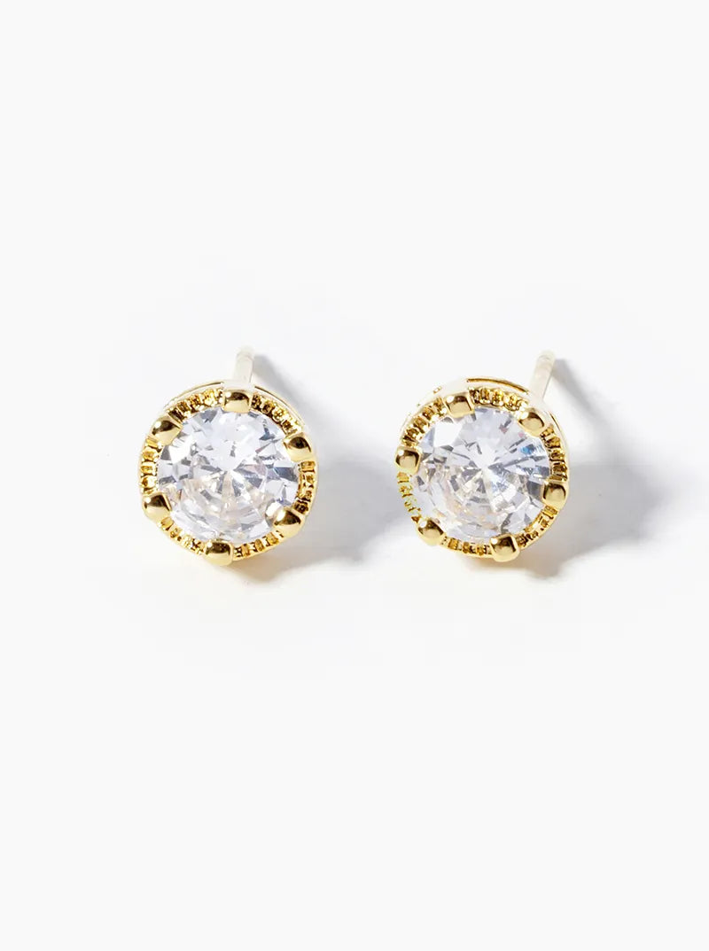 18k Gold Dipped 6-Prong CZ Post Stud Earrings
