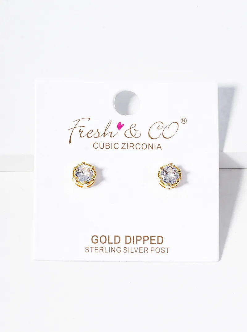 18k Gold Dipped 6-Prong CZ Post Stud Earrings