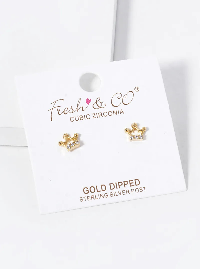 18k Gold Dipped 6mm CZ Crown Stud Earrings