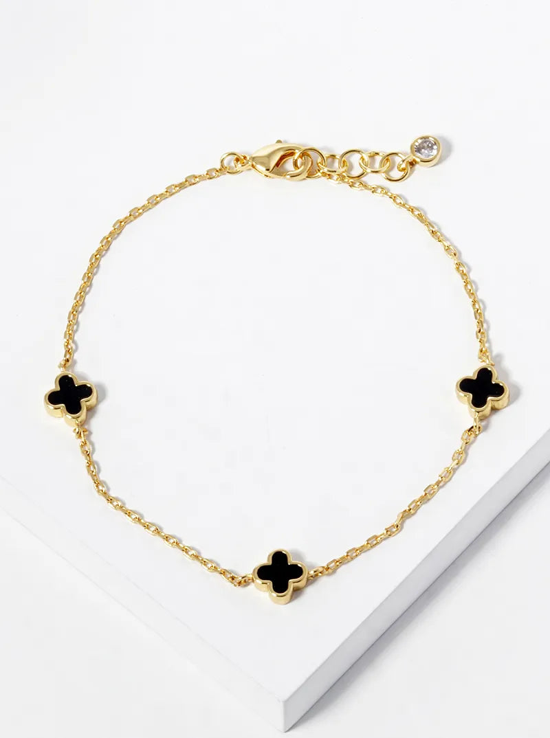 18k Gold Dipped 6mm Enamel Filled Quatrefoil Chain Bracelet