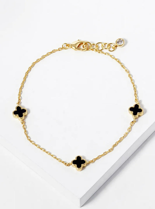 18k Gold Dipped 6mm Enamel Filled Quatrefoil Chain Bracelet