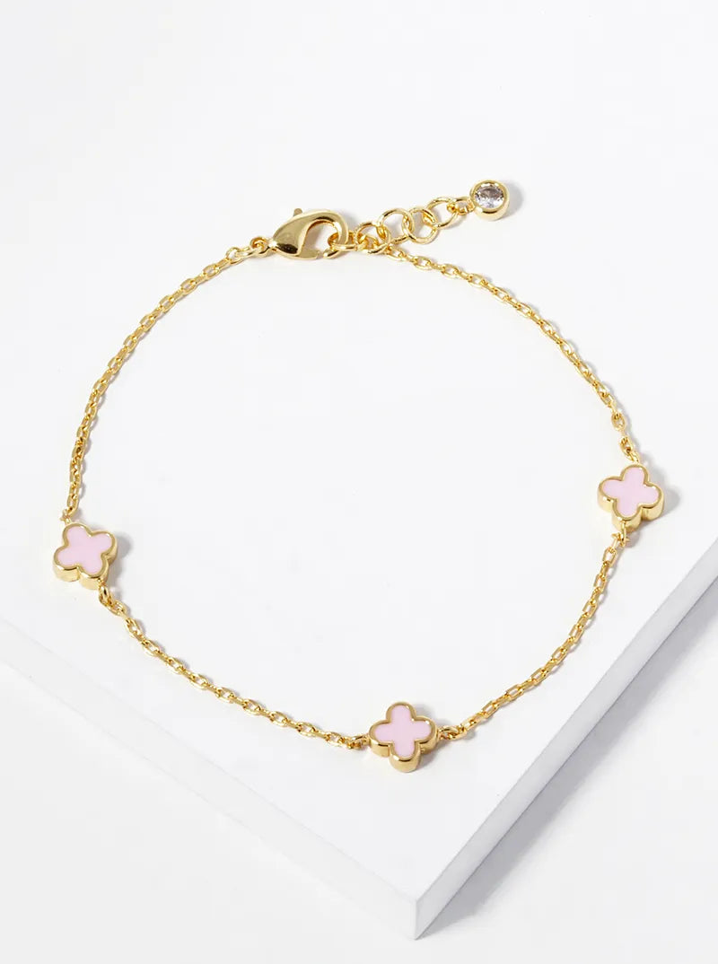 18k Gold Dipped 6mm Enamel Filled Quatrefoil Chain Bracelet
