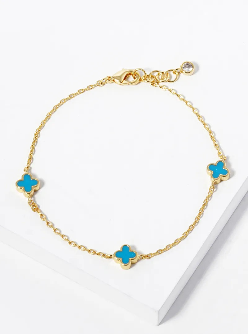 18k Gold Dipped 6mm Enamel Filled Quatrefoil Chain Bracelet