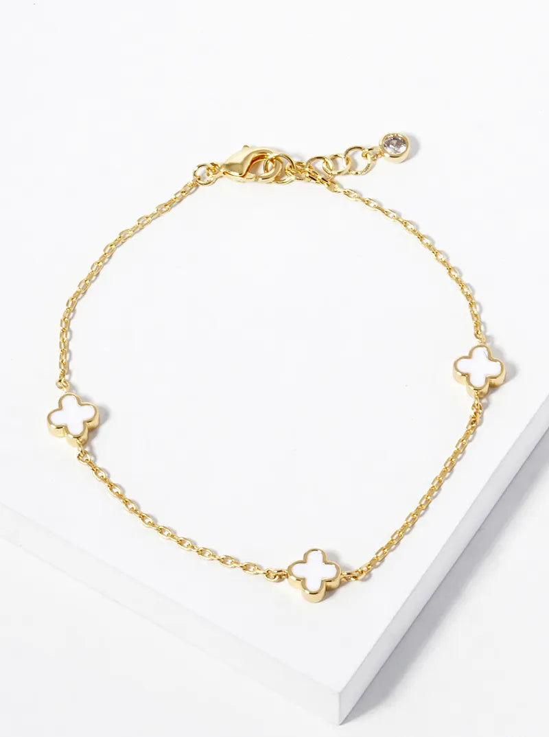 18k Gold Dipped 6mm Enamel Filled Quatrefoil Chain Bracelet