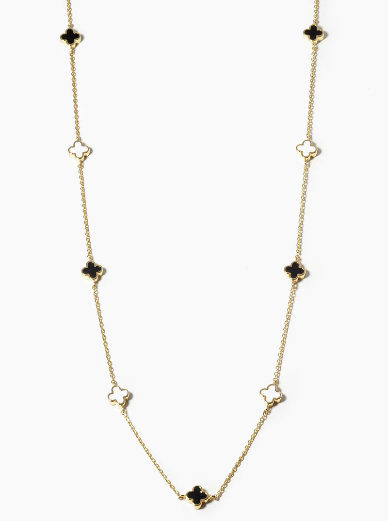 18k Gold Dipped 6mm Enamel Filled Quatrefoil Station Necklace