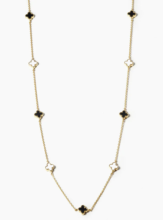 18k Gold Dipped 6mm Enamel Filled Quatrefoil Station Necklace