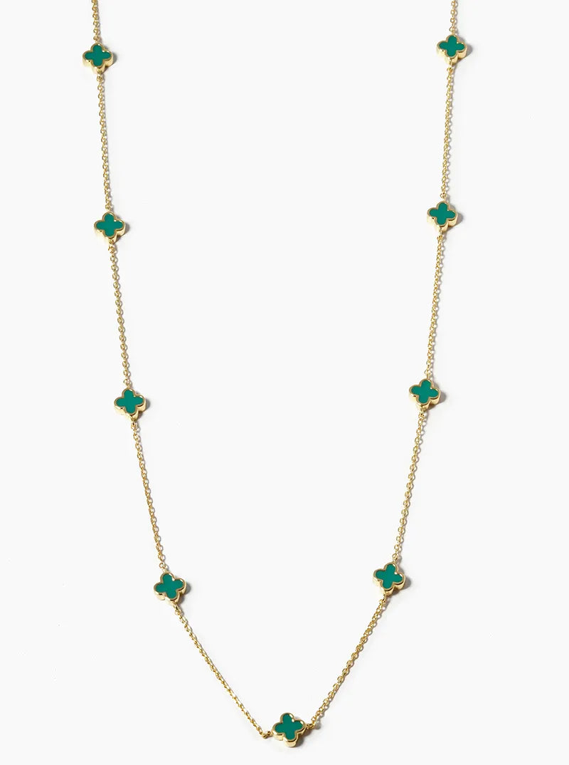 18k Gold Dipped 6mm Enamel Filled Quatrefoil Station Necklace