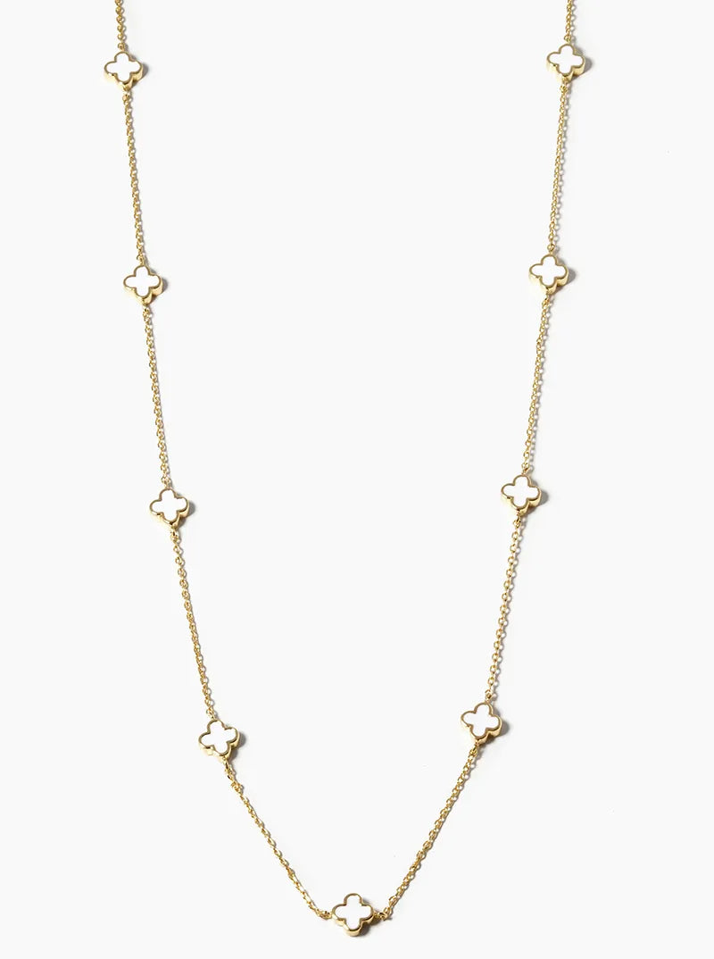 18k Gold Dipped 6mm Enamel Filled Quatrefoil Station Necklace