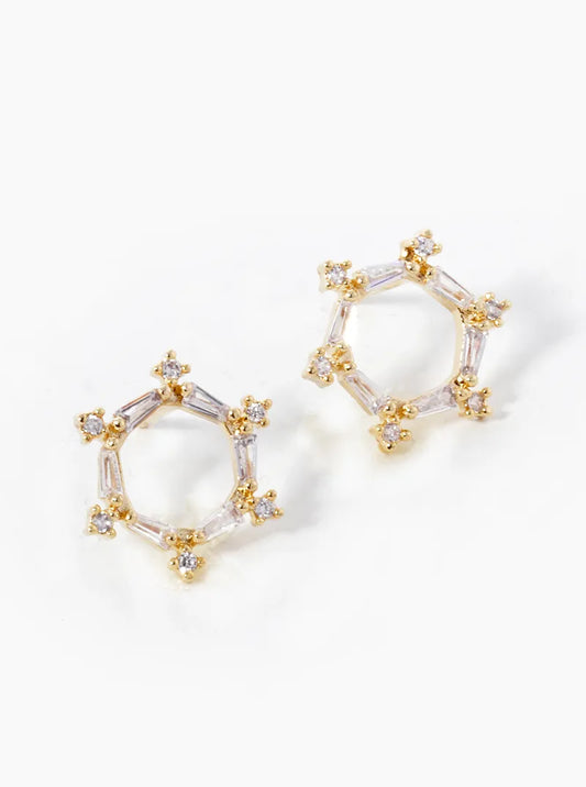 18k Gold Dipped Baguette CZ Hexagon Stud Earrings