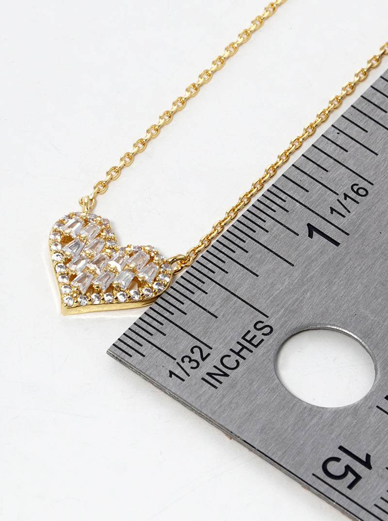 18k Gold Dipped Baguette CZ Pave Heart Pendant Necklace