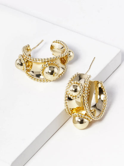 18k Gold Dipped Ball Textured 20mm Hoop Earrings