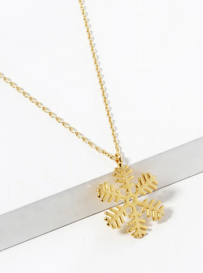 18k Gold Dipped Brass Snowflake Pendant Necklace