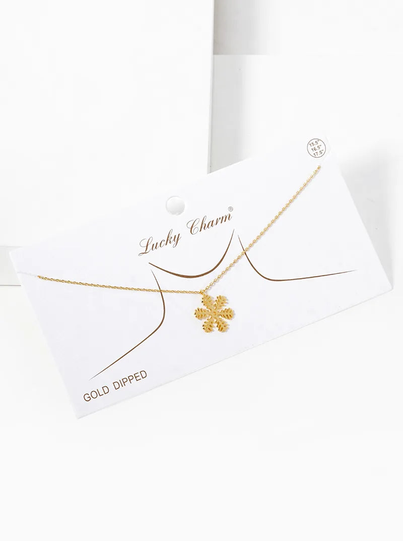 18k Gold Dipped Brass Snowflake Pendant Necklace
