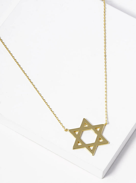 18k Gold Dipped Brass Star Of David Pendant Necklace