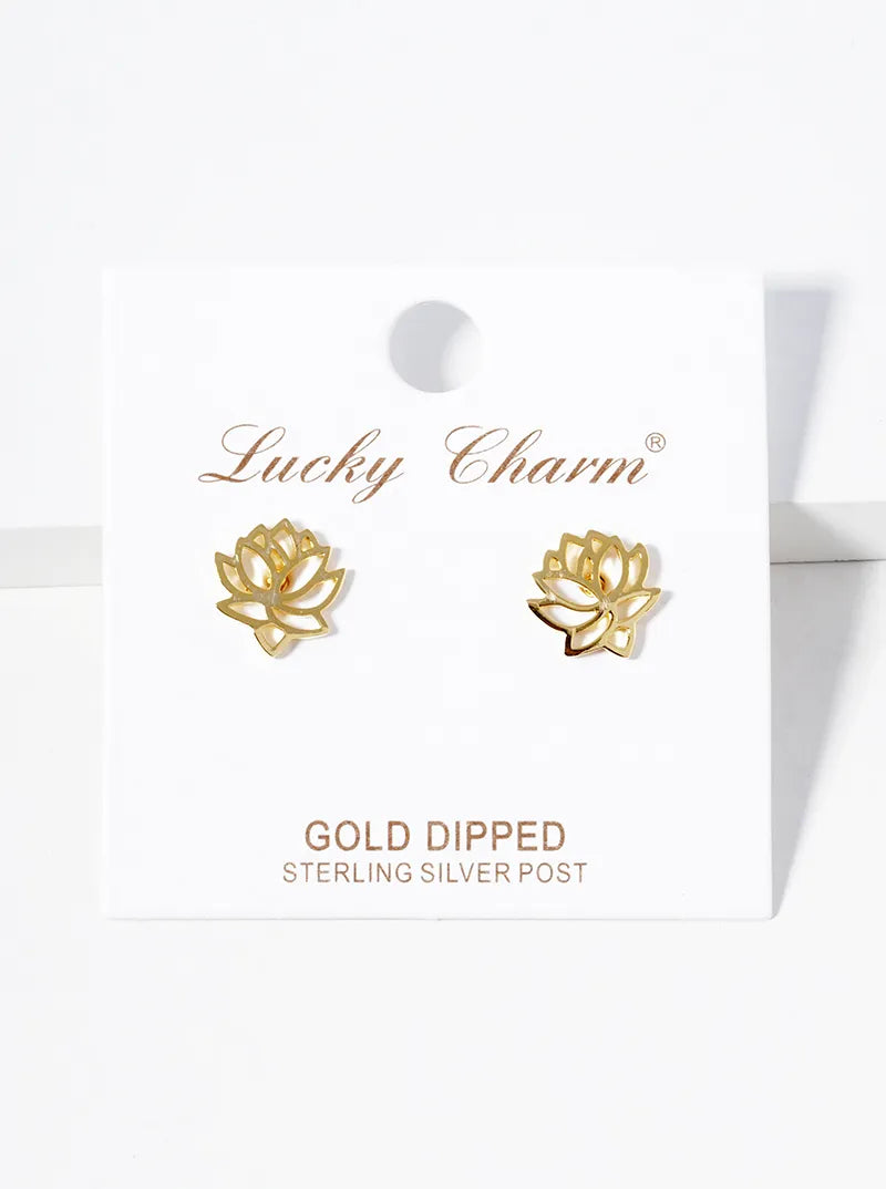 18k Gold Dipped Brass Water Lily Post Stud Earrings