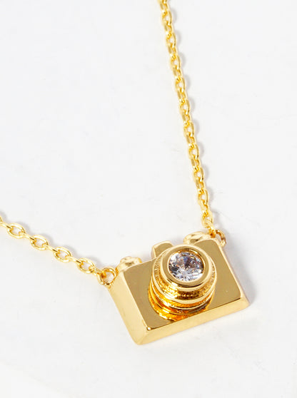 18k Gold Dipped CZ Camera Pendant Delicate Necklace